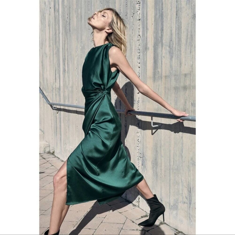 NWT ZARA SATIN-FINISH DRESS WITH DRAPED DETAIL